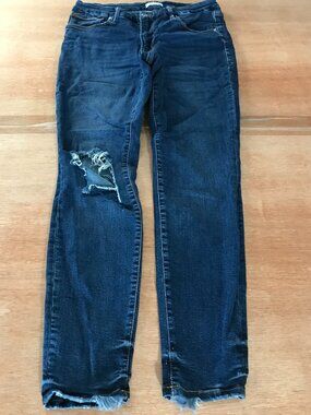 Good American Skinny Jeans Women 12/31 Blue Mid Rise Distressed Dark Wash 18993
